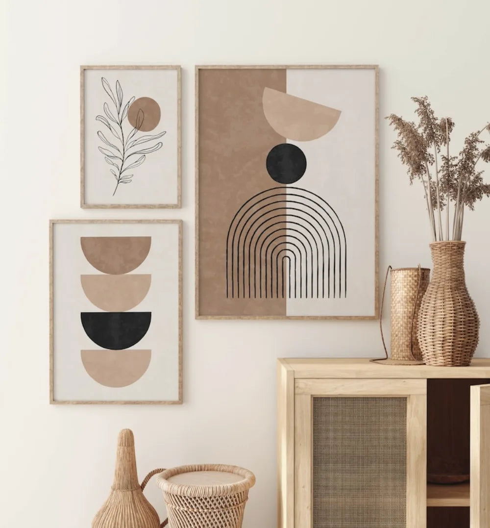 Set van 3 Neutrale Geometrische Wandkunst Prints