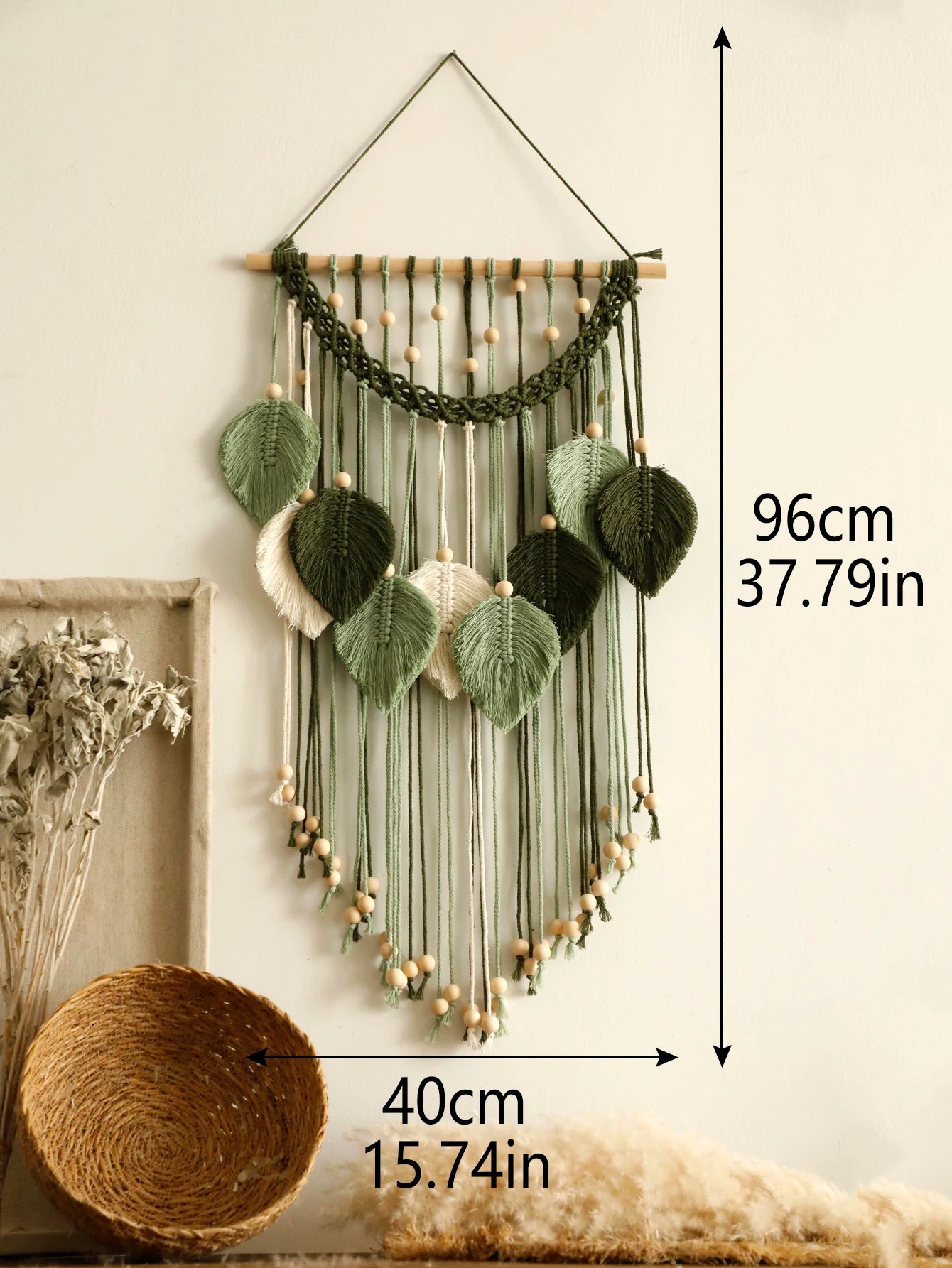 Meerkleurige Macramé Wandhanger met Houten Kralen