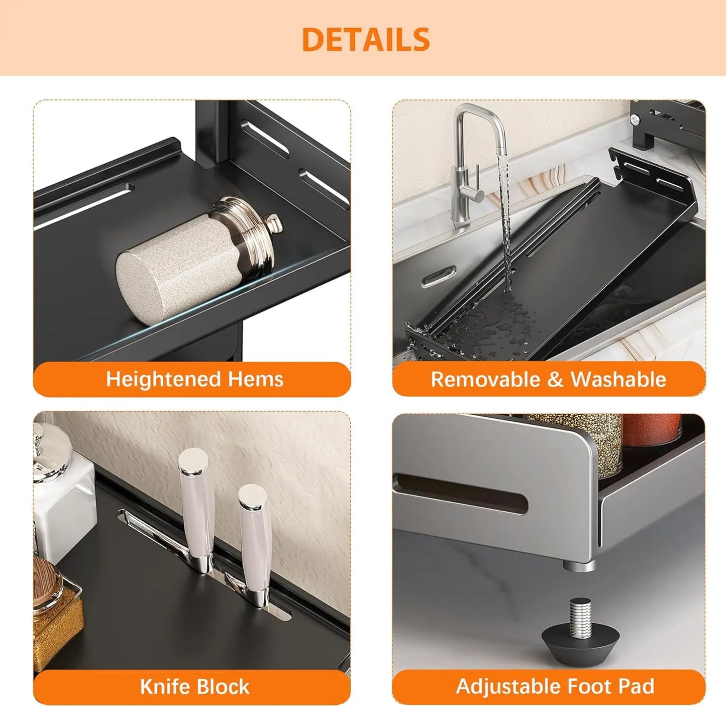 3-laags Verstelbaar Kruidenrek – Zwart Metalen Organizer