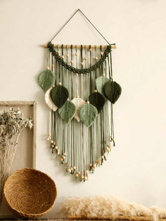 Meerkleurige Macramé Wandhanger met Houten Kralen