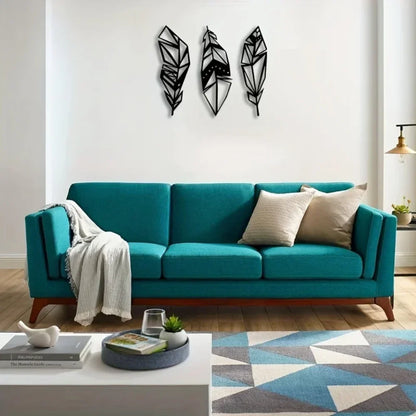 3-delige Metalen Wanddecoratie met Veren