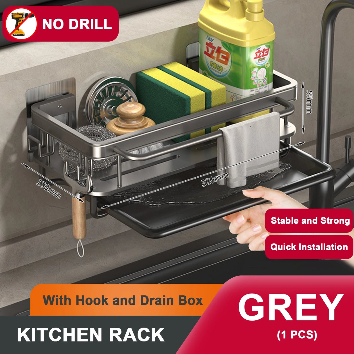 Aluminium Keukenspoelbak Afdruiprek met Tray