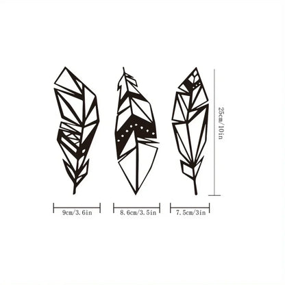 3-delige Metalen Wanddecoratie met Veren