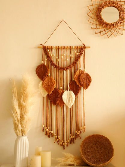 Meerkleurige Macramé Wandhanger met Houten Kralen