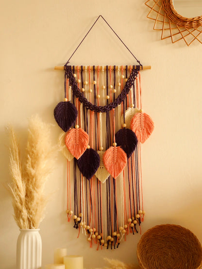 Meerkleurige Macramé Wandhanger met Houten Kralen
